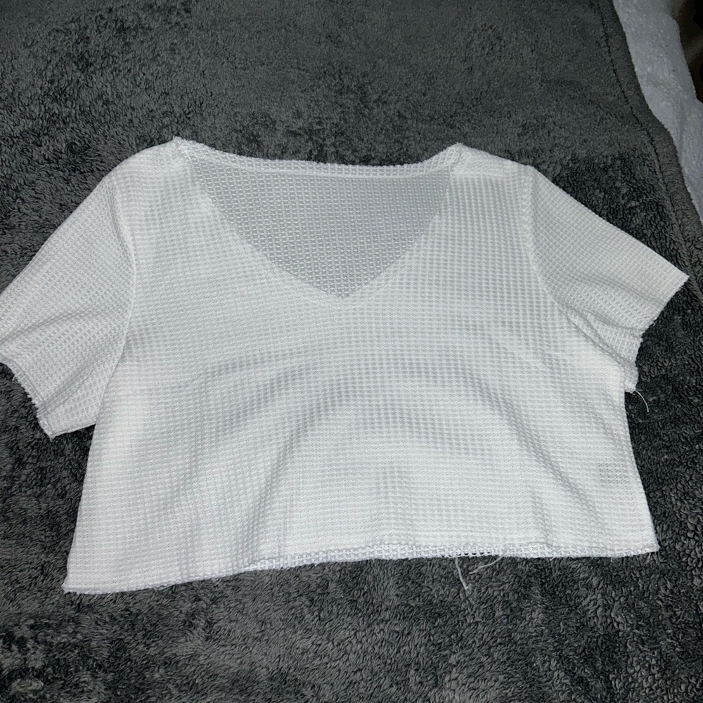 Waffle white V neck Crop